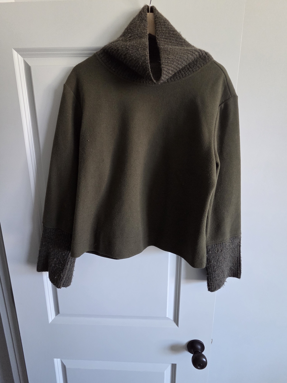 Banana Republic Olive Green Funnel Neck Sweater with Contrast Cuffs